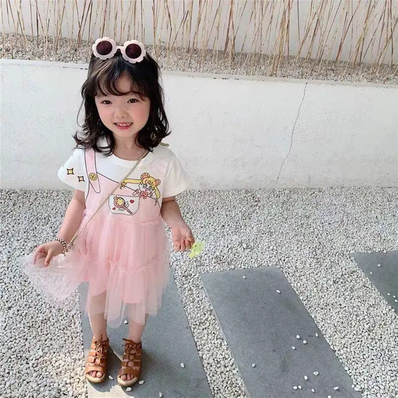 

Kawaii Sailor Moon Mesh Skirt Summer Girls Baby Cotton Breathable Comfortable Short Sleeve Princess Dress Little Girl Skirt