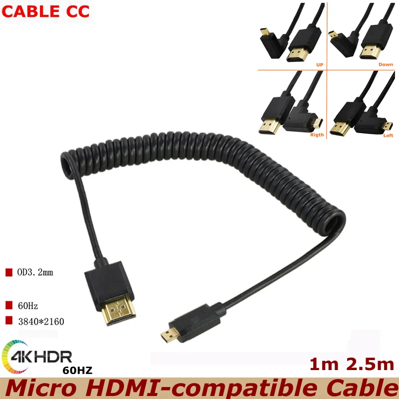 

New 4K*2K @ 60HZ OD 3.2mm Micro HDMI-compatible to HDMI Spiral Cable to 90 Degree Micro HDMI Extension Spring HD Cable