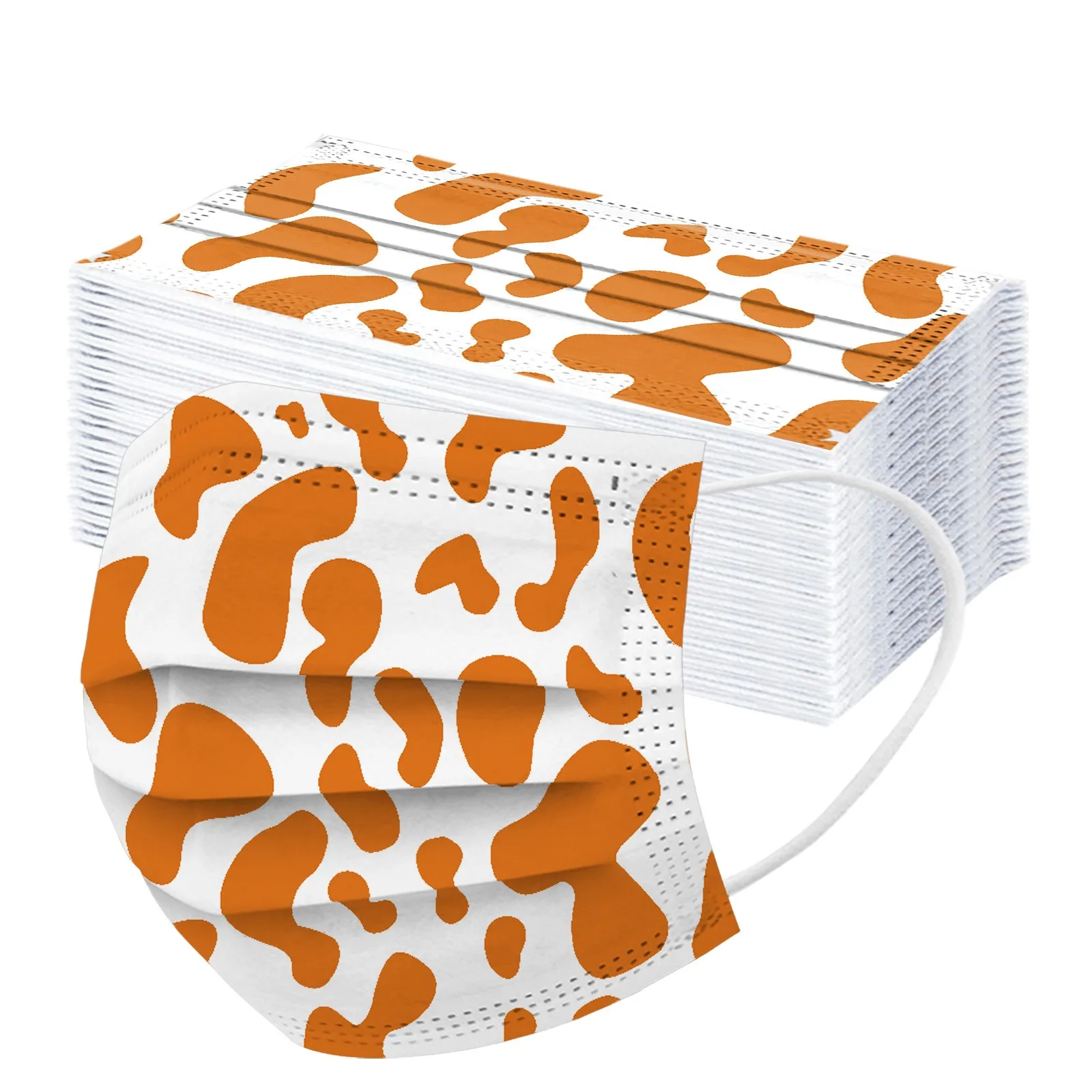 Маска одноразовая трехслойная с коровьим узором для взрослых лица космическим