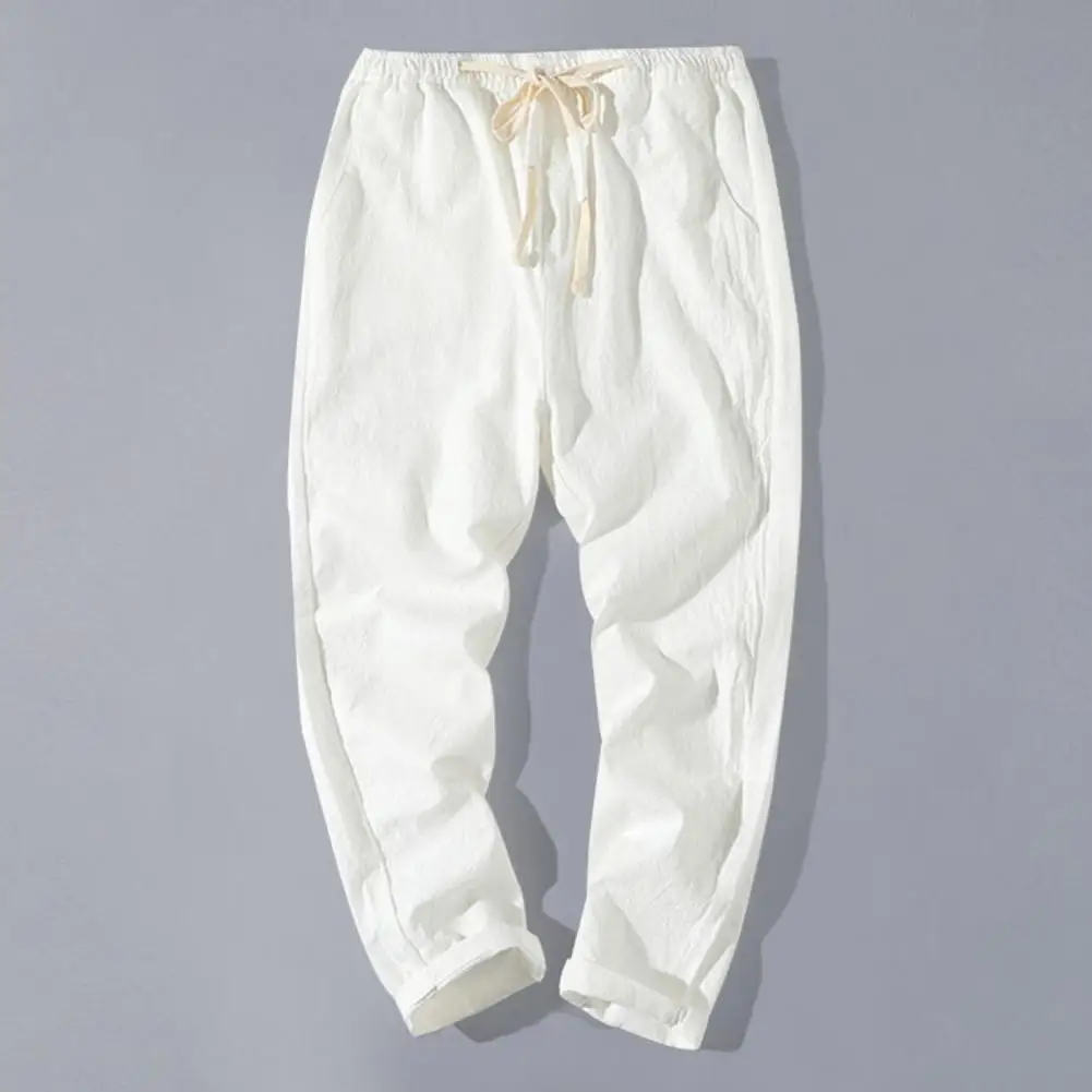 

Stylish Men Trousers Thin Sweatpants Relaxed Fit Lace-up Mid-rise Trousers Drawstring