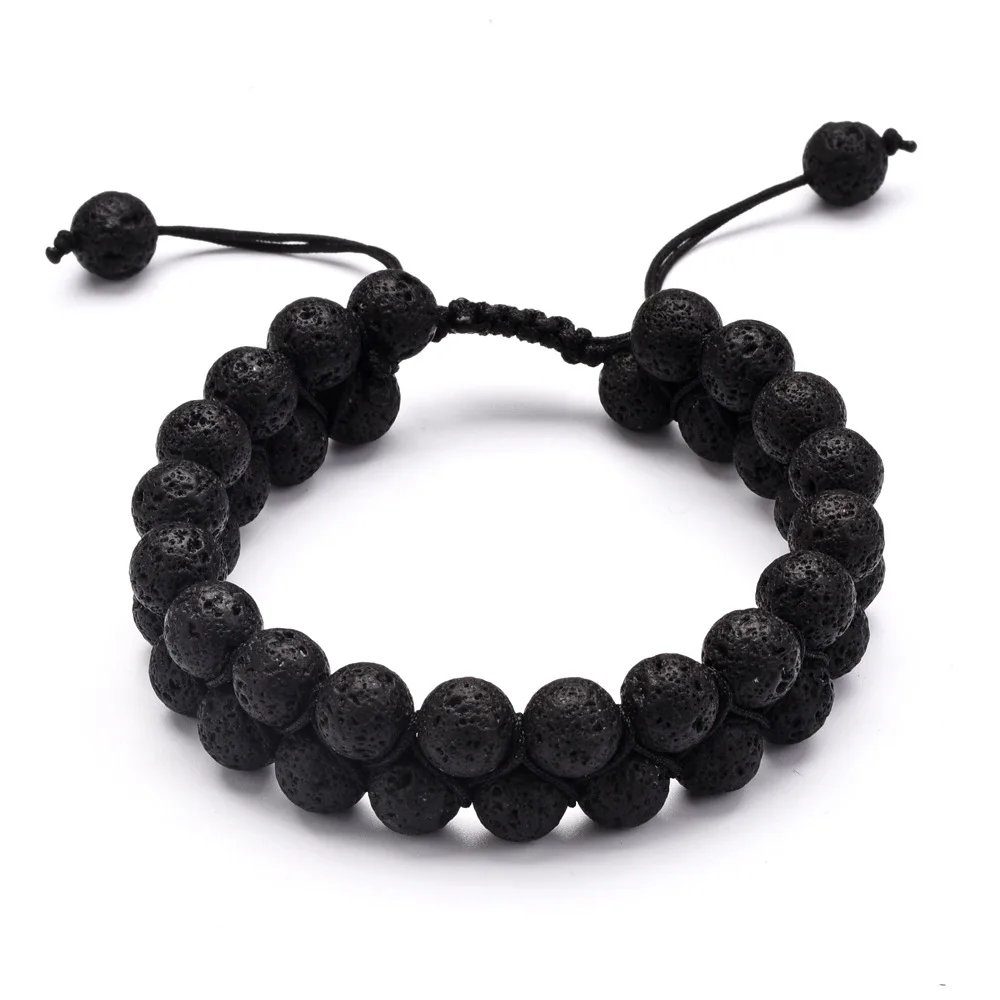 

8mm Volcanic Stone Double Row Braided Bracelets Of Women Men Gift Turquoise Black Onyx Double Lay Lover Bracelet & Bangle