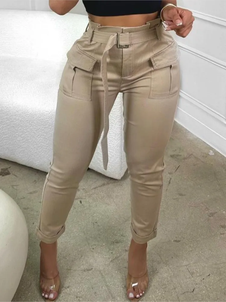 

Брюки-карго Женские однотонные с высокой талией, с поясом