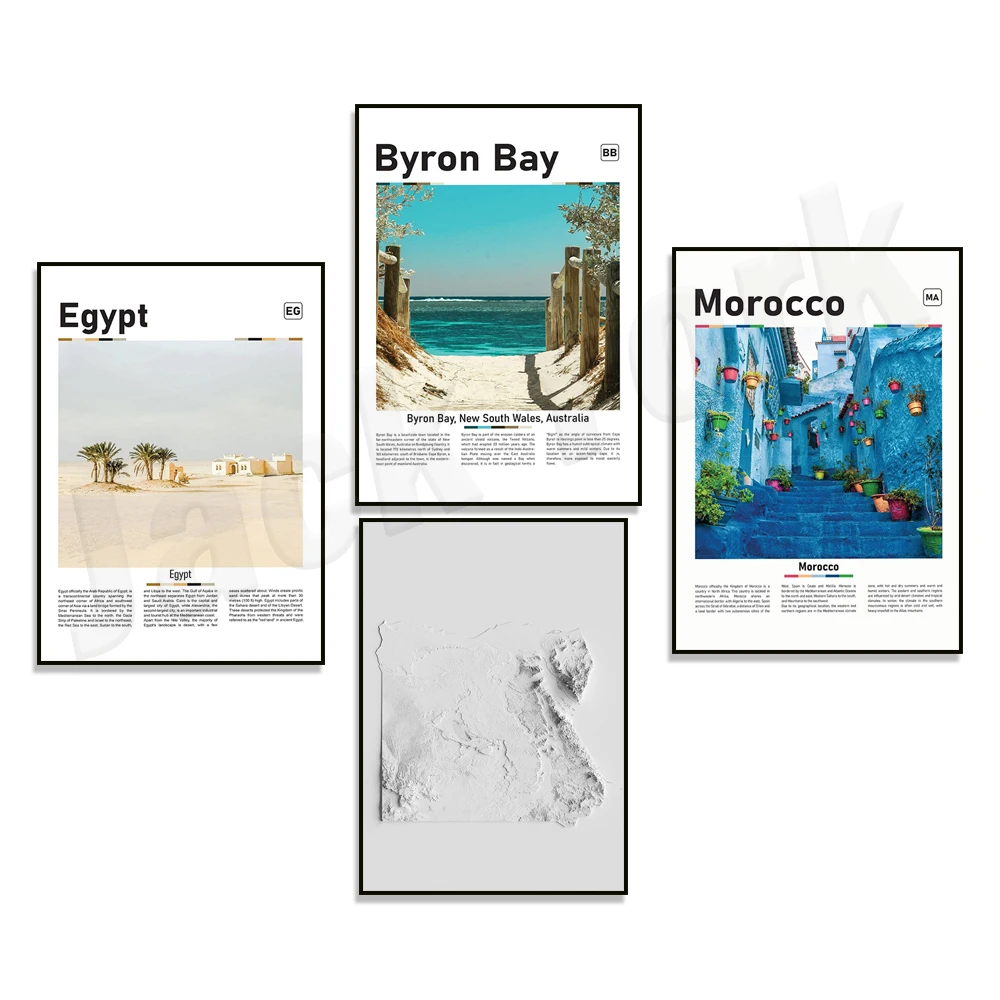 Печать рельефной карты Египта Марокко Австралия Фото Байронского залива