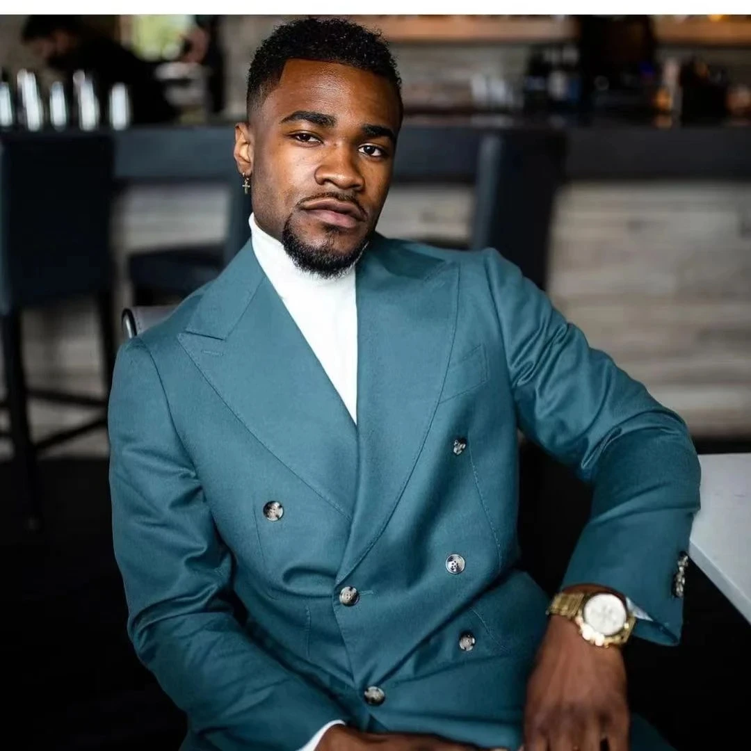 

Костюм свадебный мужской из двух предметов, блейзер, приталенный смокинг, Элегантное синее двубортное платье для мужчин