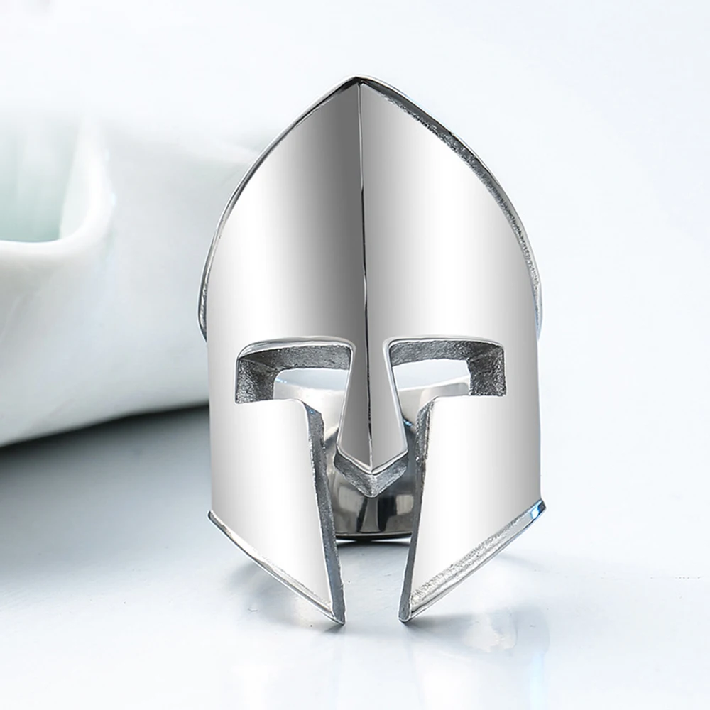 Fashion Punk Polish Spartan Ring For Men Unique Domineering Stainless Steel Spartan Helmet Ring Biker Jewelry Gift Dropshipping