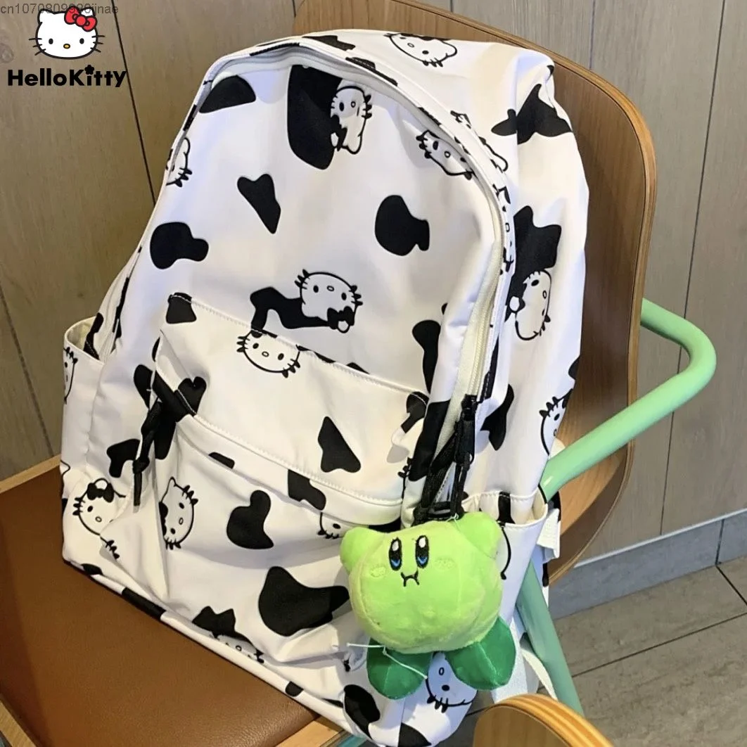 Hello Kitty-mochila de gran capacidad para estudiantes de secundaria, mochila con dibujos animados de vaca, Original, bonito, divertido, color blanco