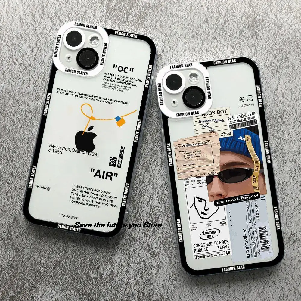 

Fashion Retro Label Popular Barcode Phone Case For iPhone13 12 11 14Pro Max XSMAX X XR 14Plus Luxury Clear Angel eyes Soft Cover