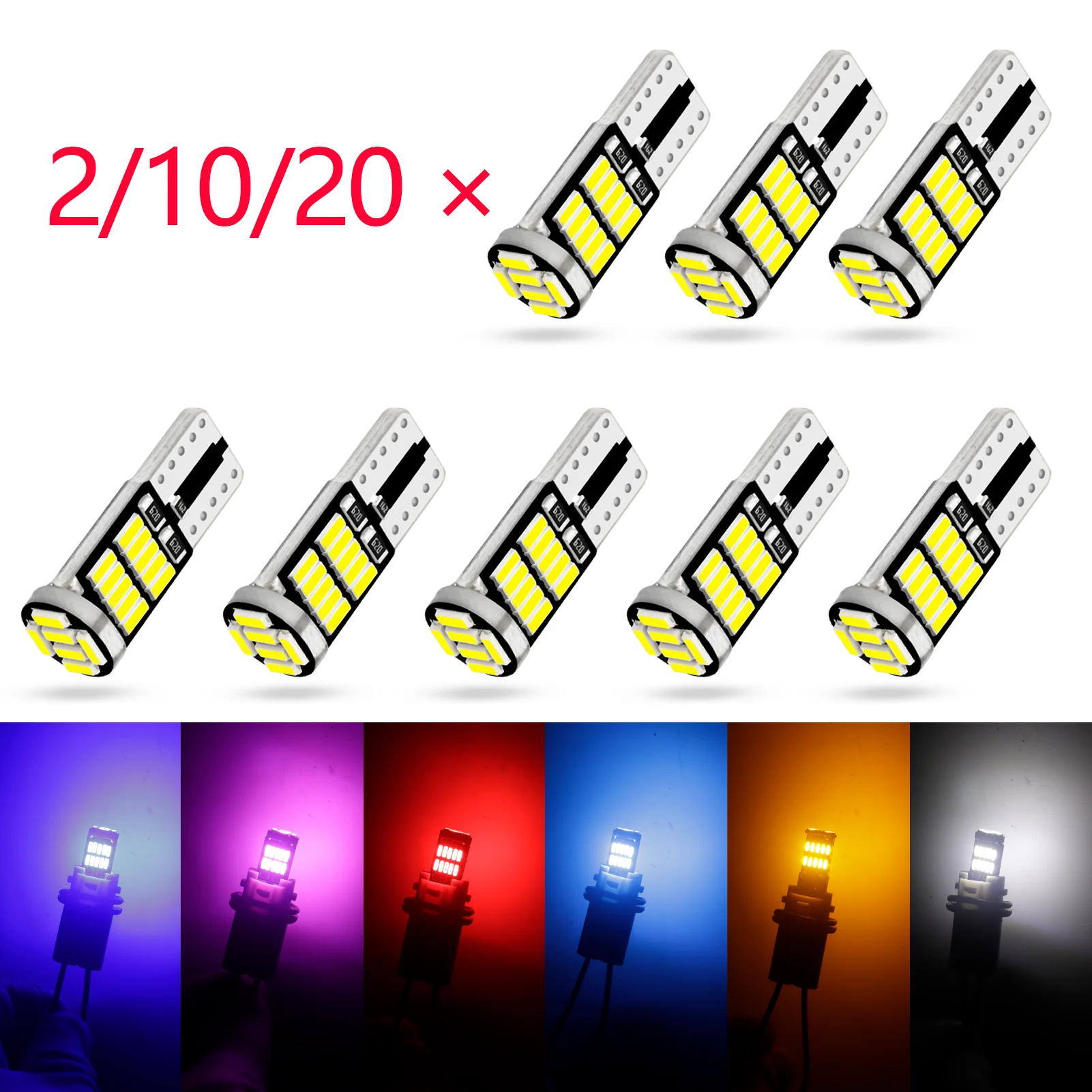 2/10/20 Pcs T10 W5W LED Bulbs Canbus 6500K 26 SMD 4014 Chip For BMW Audi Mercedes Benz Car Interior Map Dome Signal Lights 12V