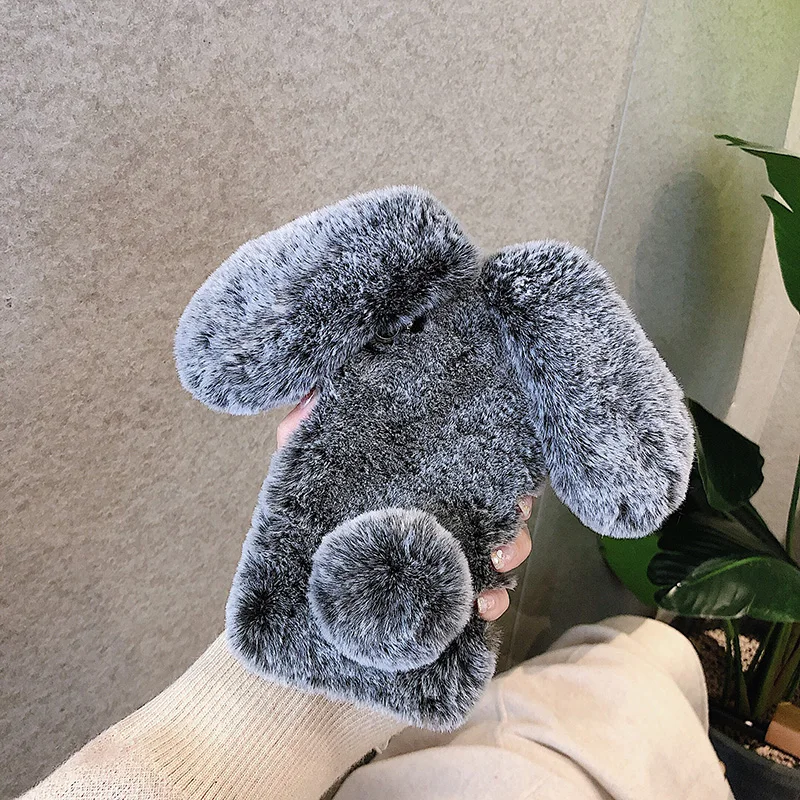 Cute Bunny Fur Cases For Motorola Moto G30 G20 G10 E22 E6 G8 Power G9 Plus E7 G7 Play moto g7 power Rabbit Plush Soft Phone Case