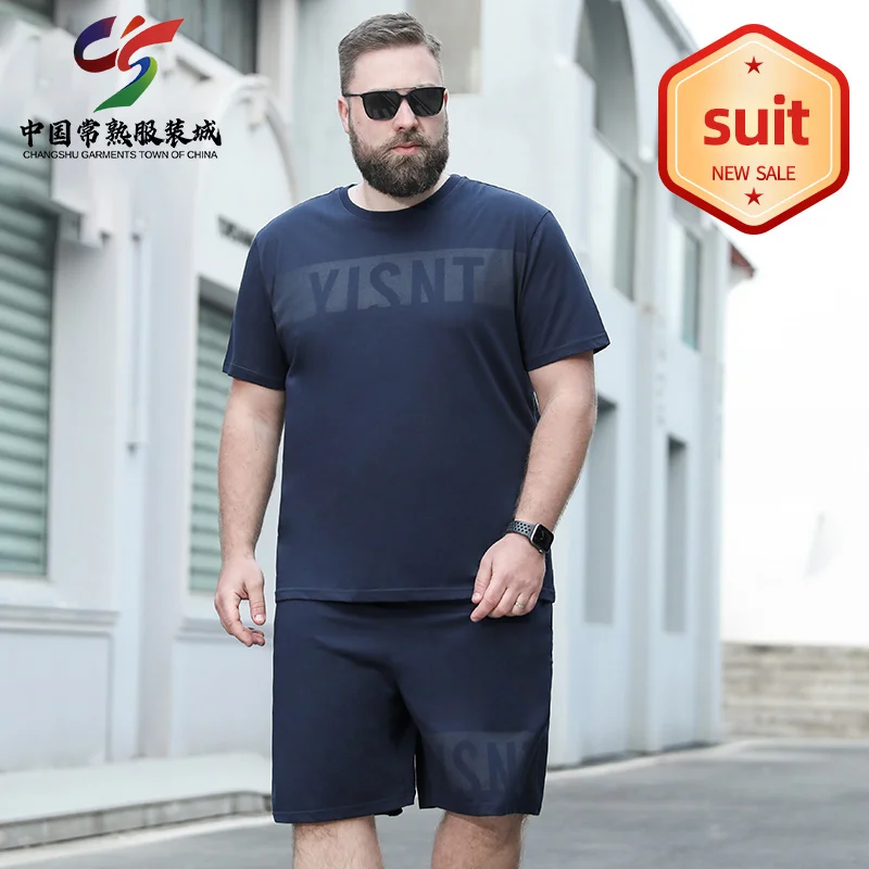 

2023 Changshu Baishenghu Men Plus Size Casual T-shirt Shorts Set Male Joggers Husband Sportswear 2 Piece Sets Oversized