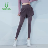 vansydical 2 in 1 yoga pants women solid sports compression running tights female gym training workout leggings with pocket