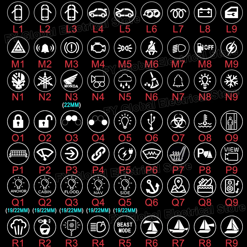 

Двухцветные алюминиевые кнопки выключатели черный корпус 16/19/22мм 12/24V