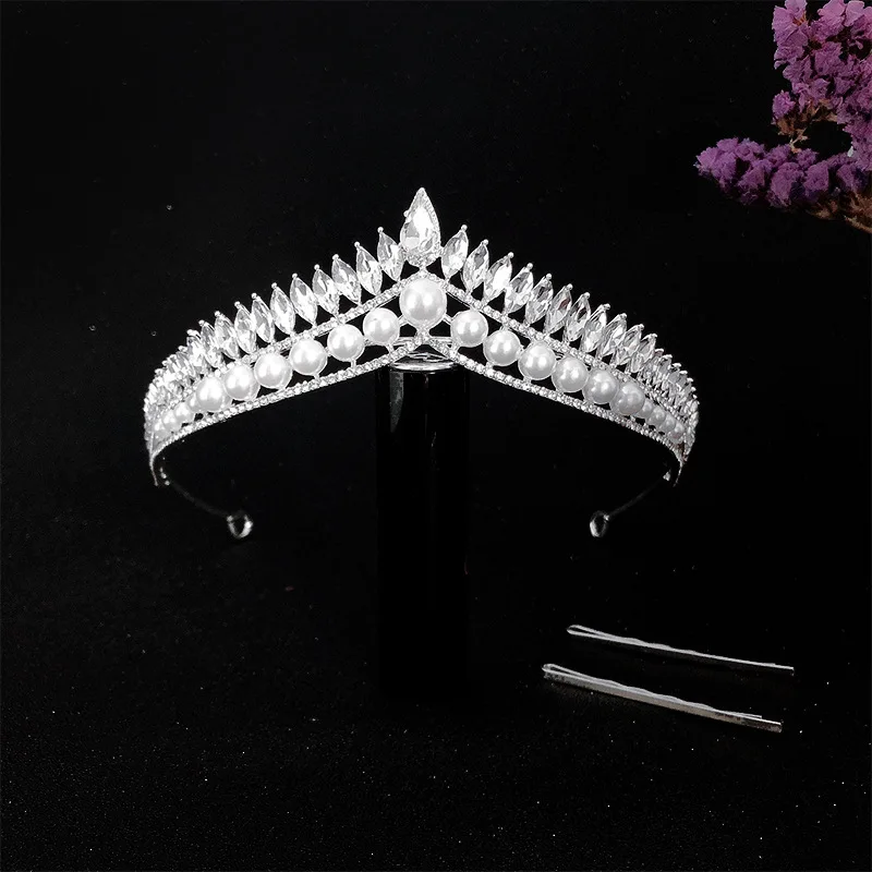 

Vintage Silver Color Bridal Tiaras Crowns Headband Crystal Rhinestone Pageant Bride Hair Accessories Pearl Wedding Crown ML