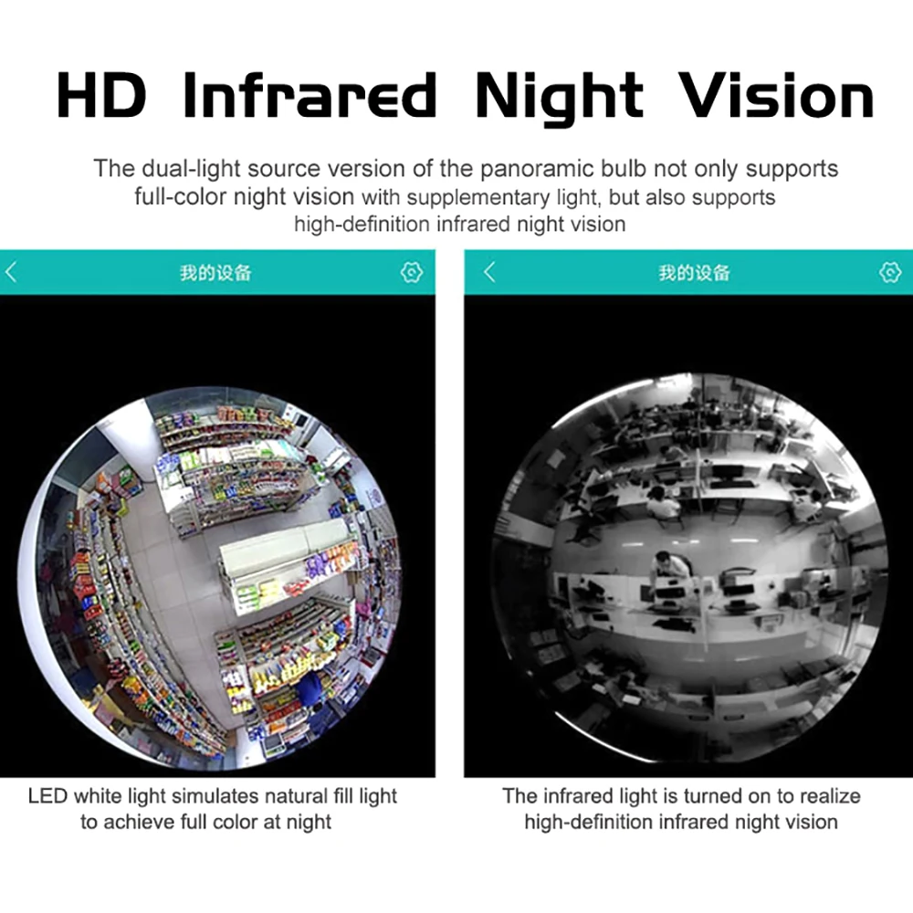Беспроводная панорамная IP-камера 360 градусов 1080P светодиодный светильник ПА для