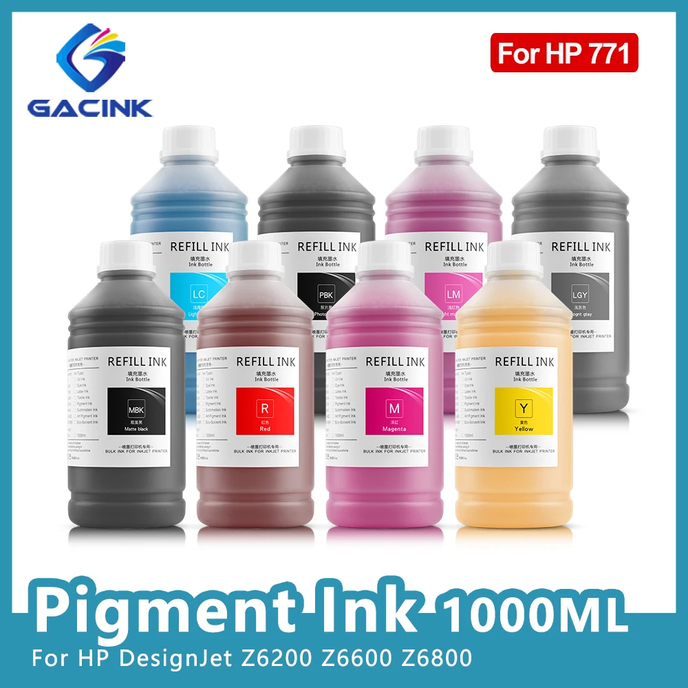 771 Pigment Ink 1000ML Waterproof Original Ink For HP DesignJet Z6200 Z6600 Z6800 Printer For HP771 Refill Ink 8 Colors