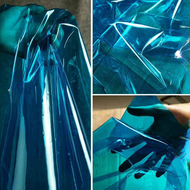 

TPU Fabric Deep Blue Transparentwaterproof Film Raincoat Bag Creative Clothing Wholesale Cloth for Diy Sewing Material