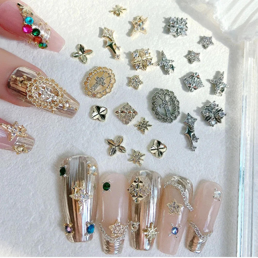 Роскошные золотые серебряные подвески для ногтей с бриллиантами 1 шт. блестящие