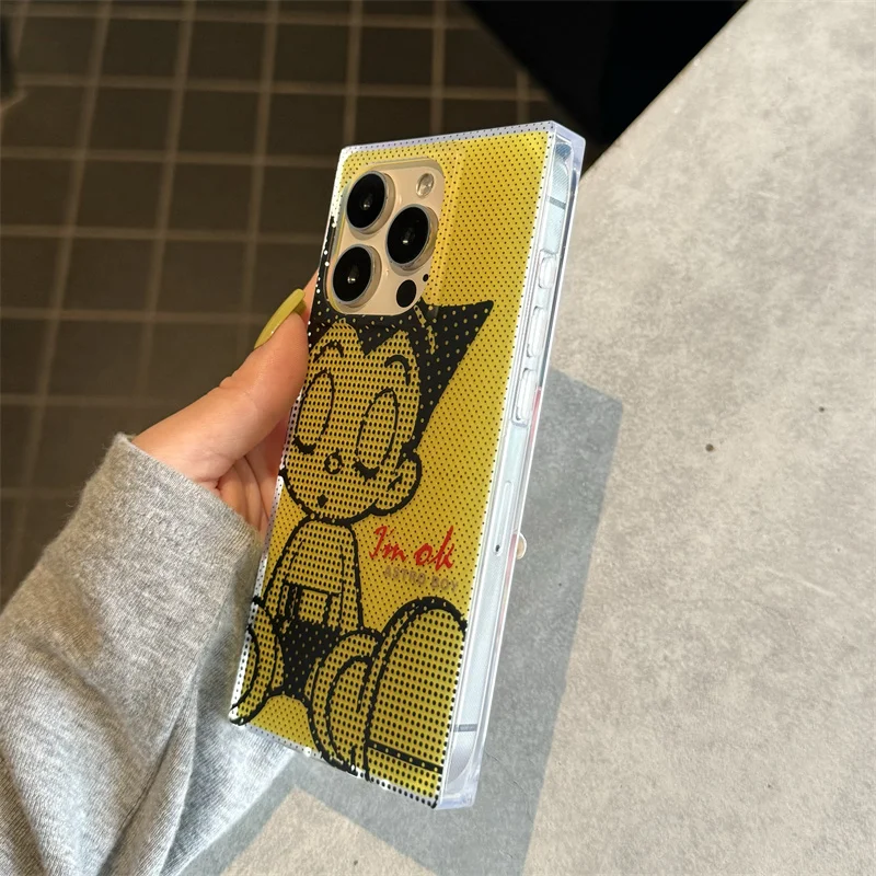 Японский чехол для телефона Astro Boy A-Astroboy iPhone 16 15 14 13 12 Pro Max роскошная квадратная