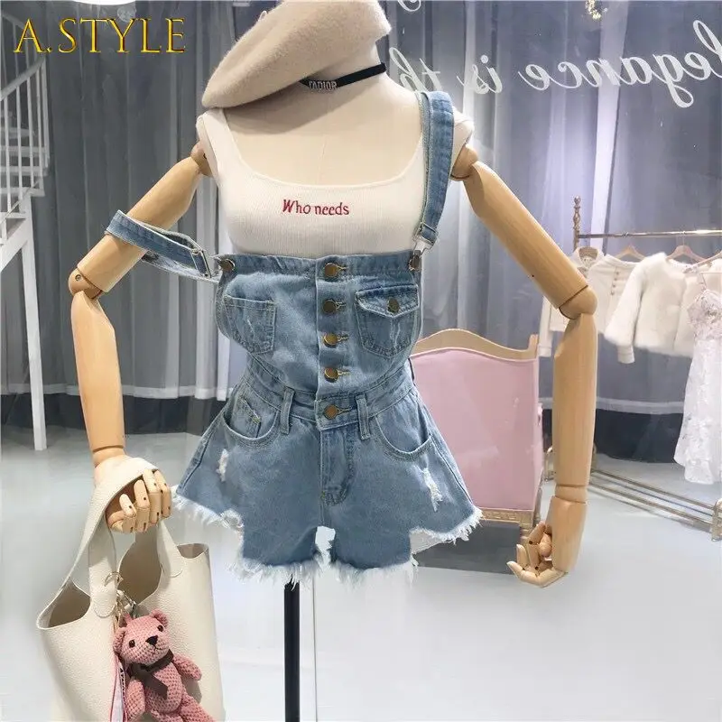 A GIRLS Denim Rompers Women Strap Young Stylish Vintage Straight Ulzzang All-match Streetwear Summer Casual Playsuits Femme Ins