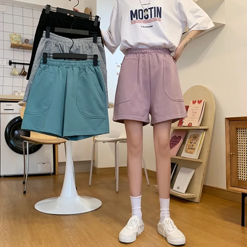 

Шорты женские эластичные с завышенной талией и широкими штанинами