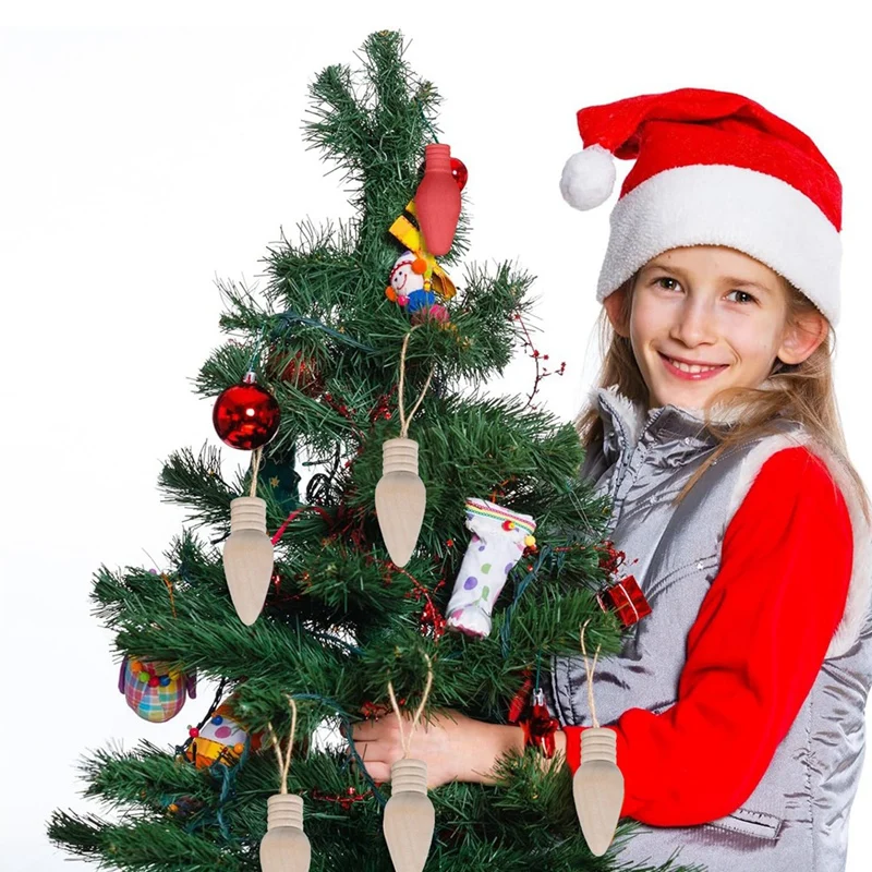 25 Pcs Wooden Christmas Light Bulb Unfinished Wood Ornaments For Crafts And Trees Supply 2 Inch High Durable
