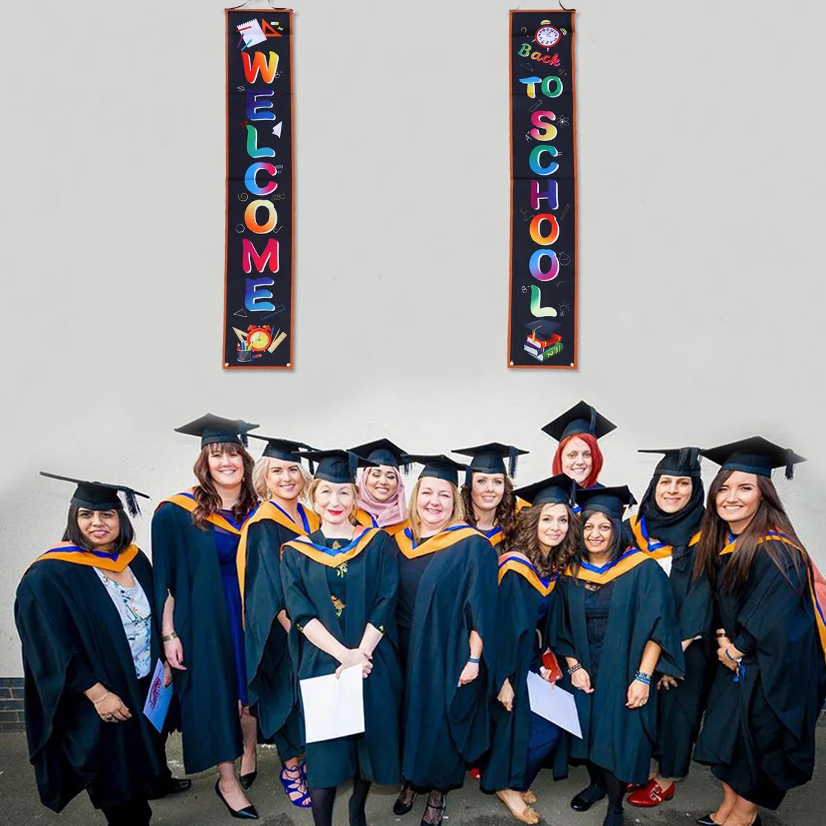 

School Banner Welcome Backdoor Couplet Hanging Classroom Signday Decorations First Fabric Banners Flags Porch Backdrop Decor