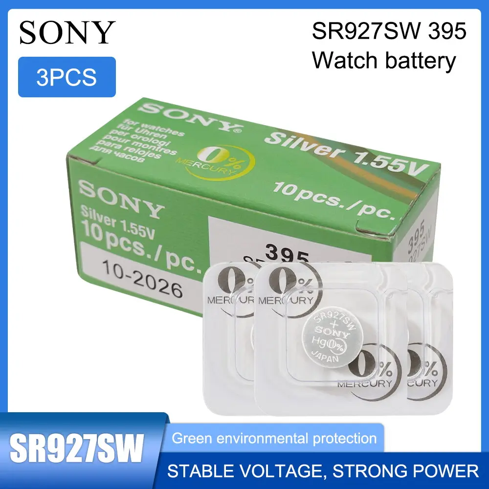 

3PCS Sony 395 399 SR927SW AG7 SR927W LR927 1.55V Silver Oxide Watch Battery For Toy Camera Clock Scale Watch Button Coin Cells