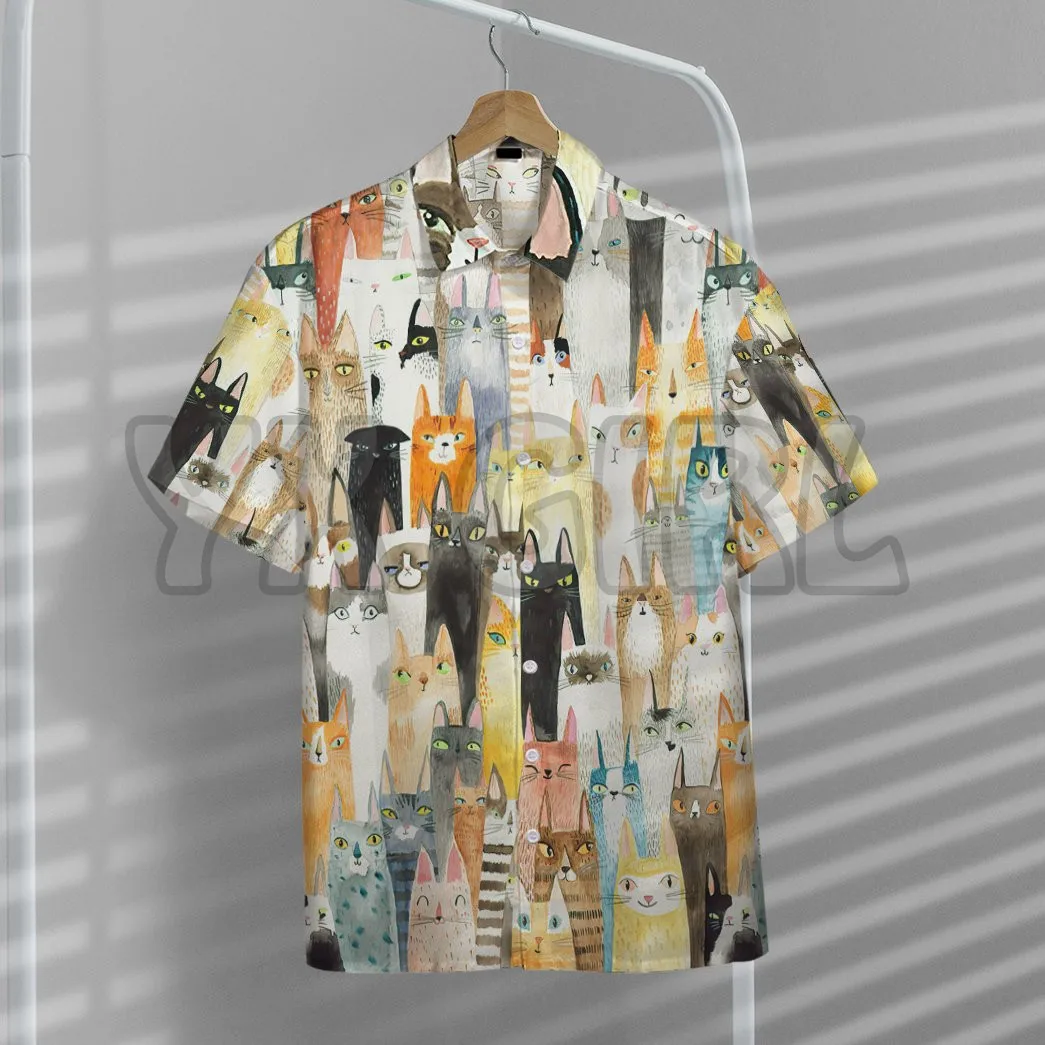 Lots Of Colorful Cats Hawaii Shirt Cat Lovers  3D All Over Printed Hawaiian Shirt Men's For Women's Harajuku Casual Shirt Unisex