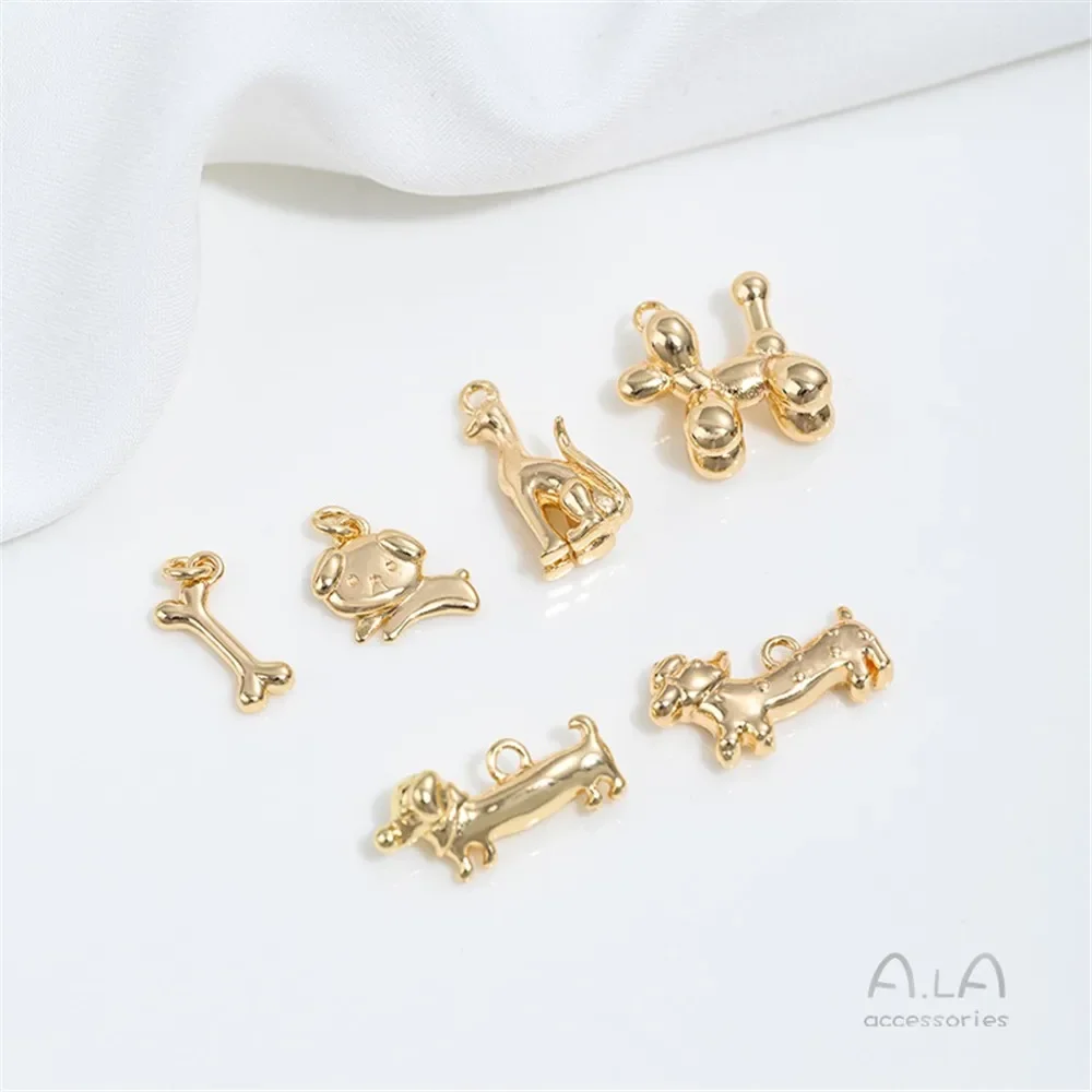 Фото Подвеска из позолоченного золота 14K в виде таксы и пуделя, милые шармы в виде собак для создания украшений своими руками №2