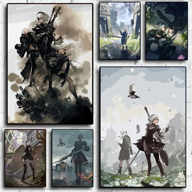 Классический стиль Nier аниме настенный художественный холст с принтом без рамы