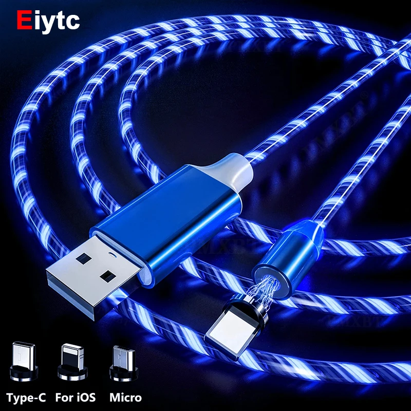 

Magnetic USB Flow Luminous Lighting Charging Mobile Phone Cable Cord Charger Wire For Samaung LED Micro USB Type C For Iphone 11