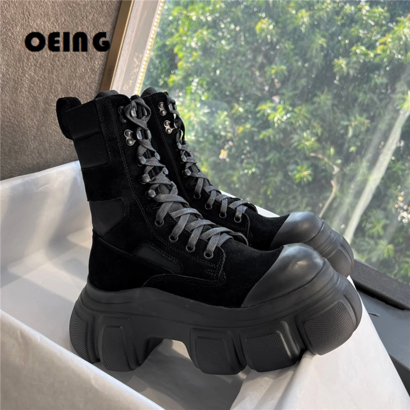 

Women Round Toe Thick Sole Combat Boots Ladies Suede Leather Casual Motorcycle Boots Luxury Design Fashion Knight Boots 2023 New