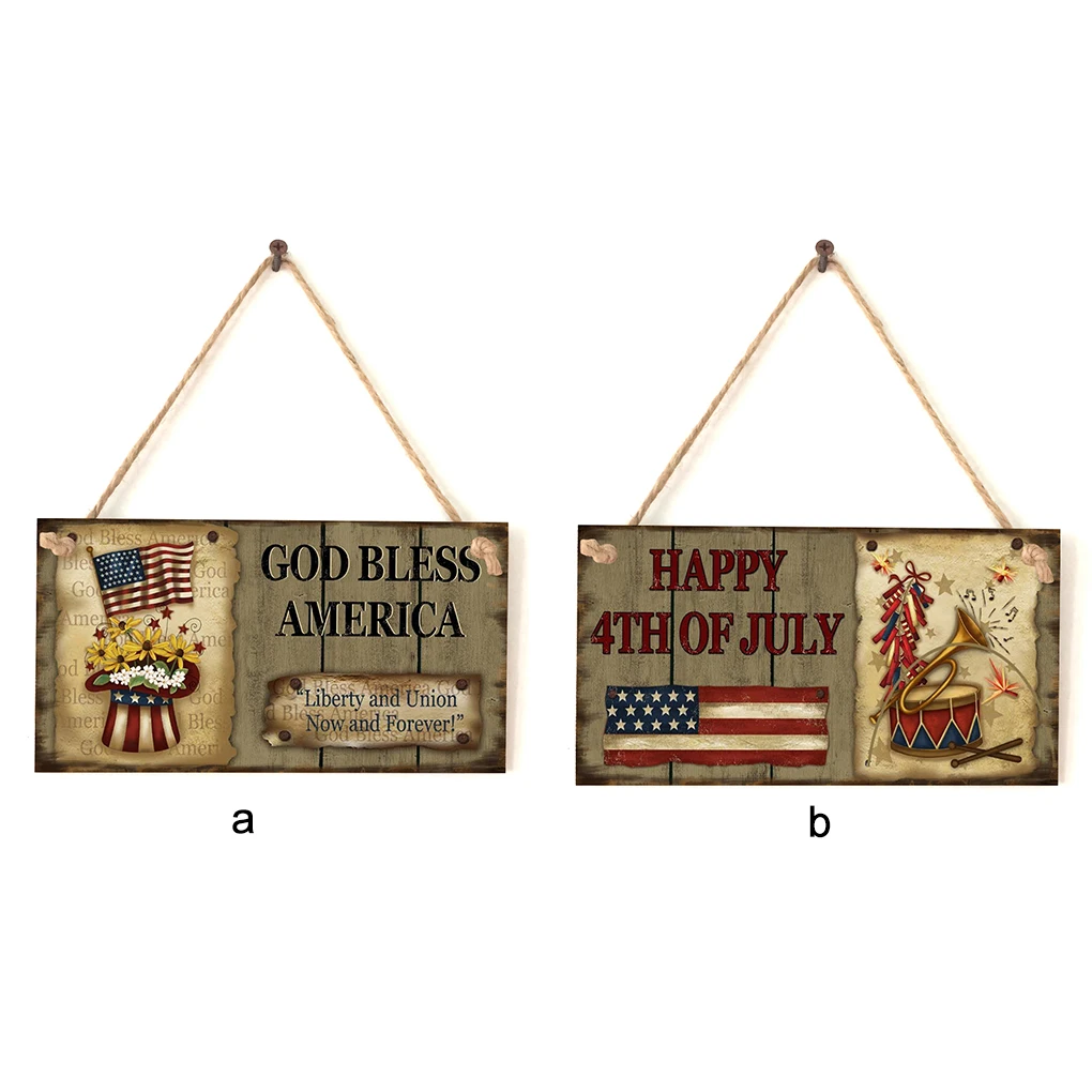 

2 Pieces Wooden Pendant Rectangle Wood Board July 4th American Independence Day Patriotic Decor Home Decoration JM01408