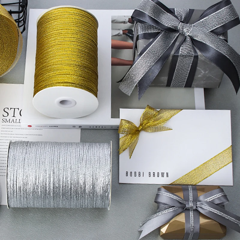 25 ярдов Золотая и Серебряная лента для подарков Ремесленная упаковка