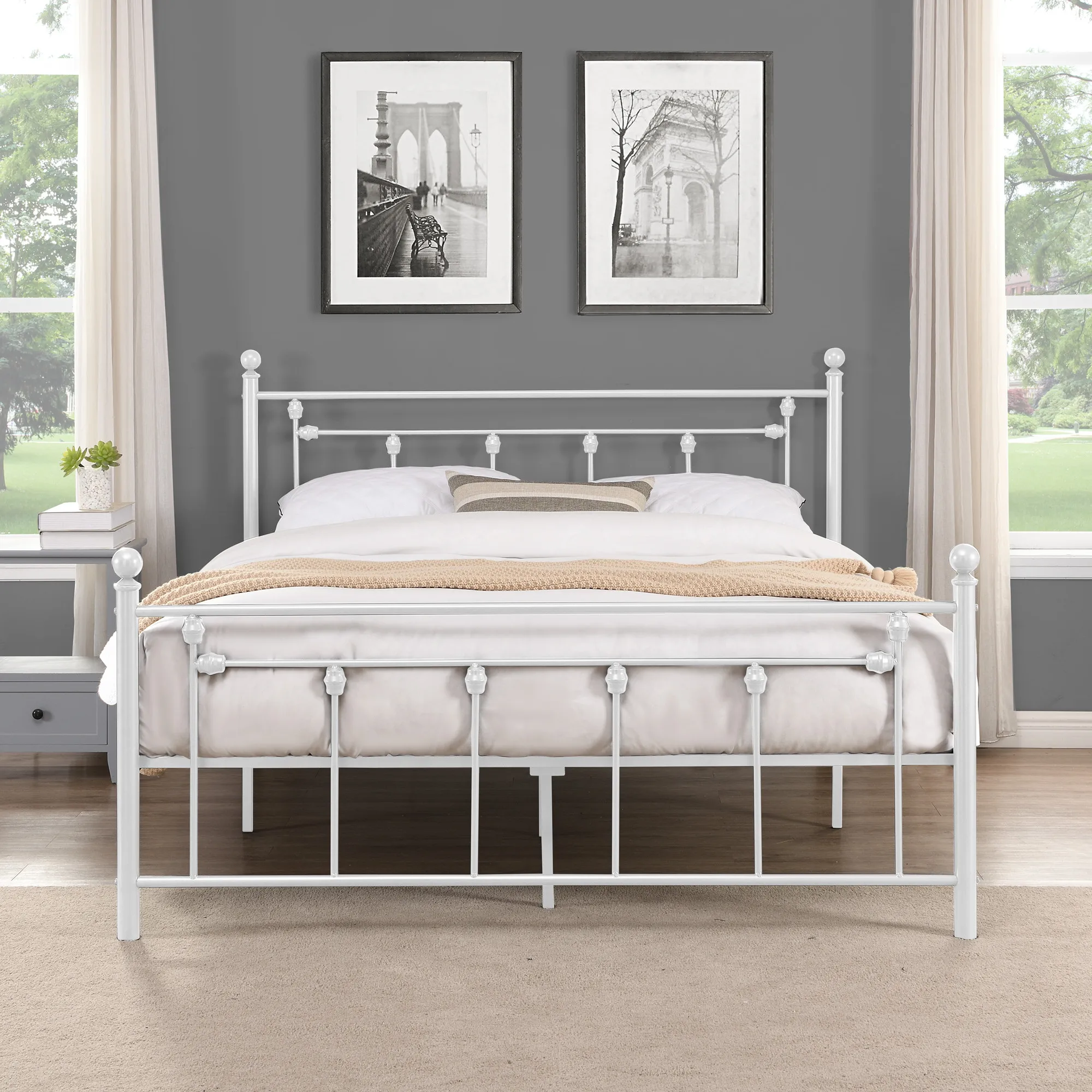 

Full /Twin Size Metal Bed Frame with Headboard and Footboard Bedroom Furniture
