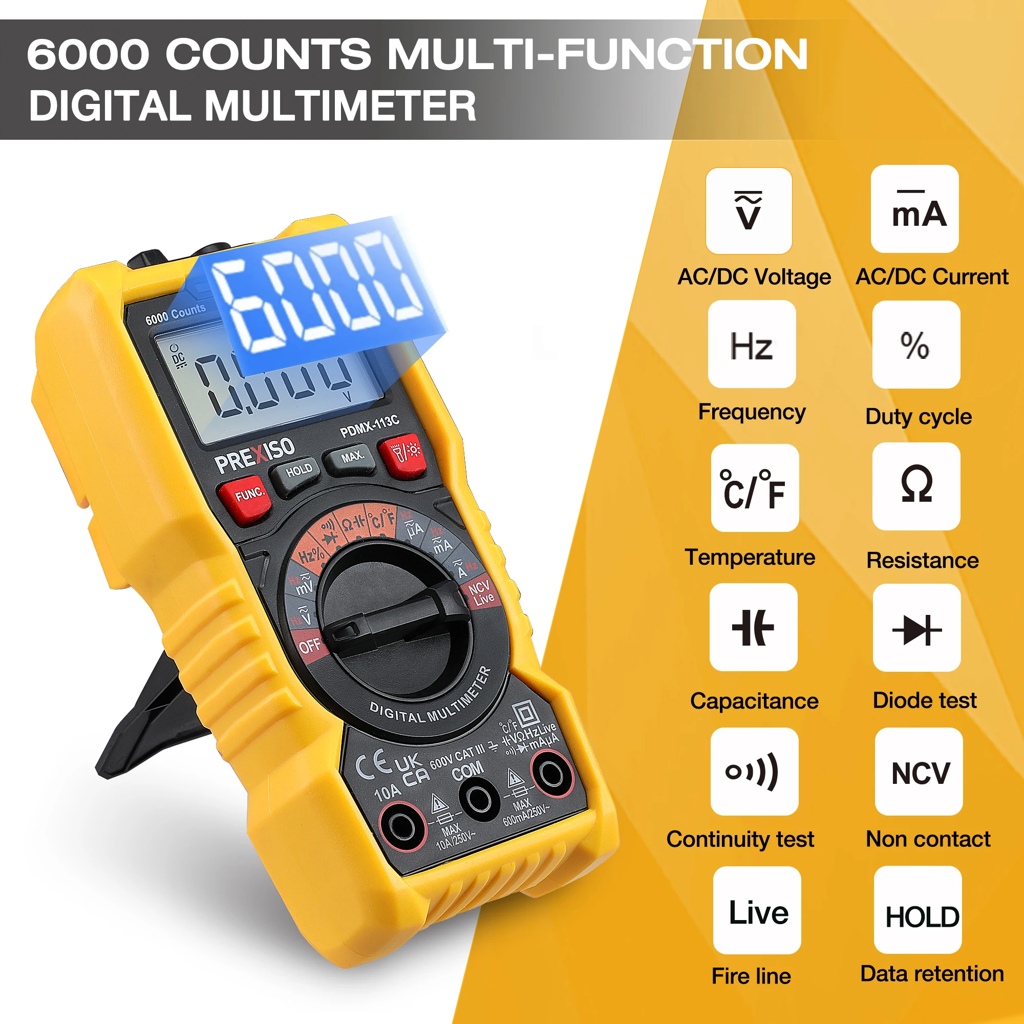 Цифровой мультиметр PREXISO ручной измерительный прибор с ЖК дисплеем и подсветкой