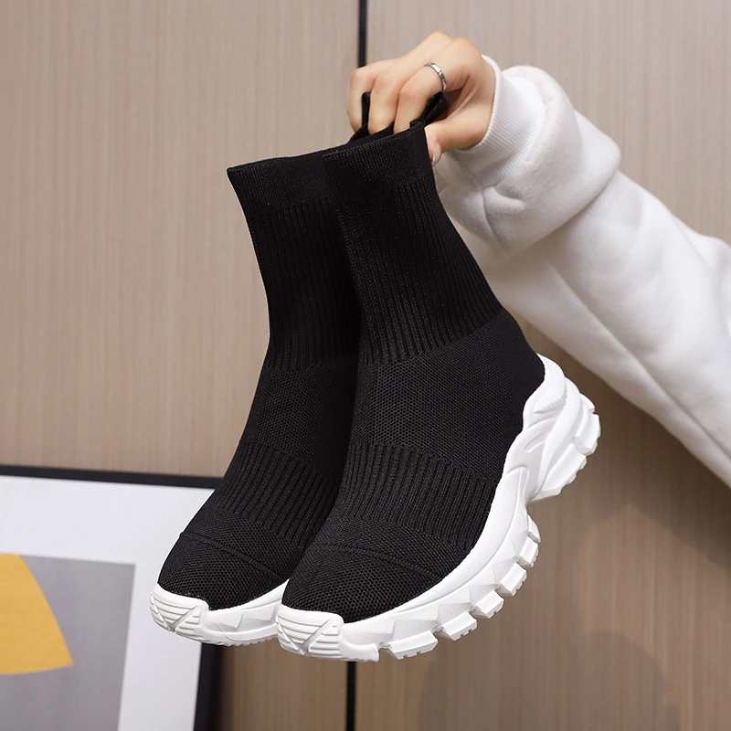 Knit Socks Boots Womens Fashion 2022 Trends New Sports Shoes Platform Chelsea Slip-on Casual Elegant Black Sneaker Free Shipping