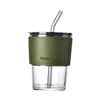 Summer Water Bottle with Straw Simple Straw Juice Drink  Portable Office Coffee Double Drink Milk Tea Cup Glass Cup