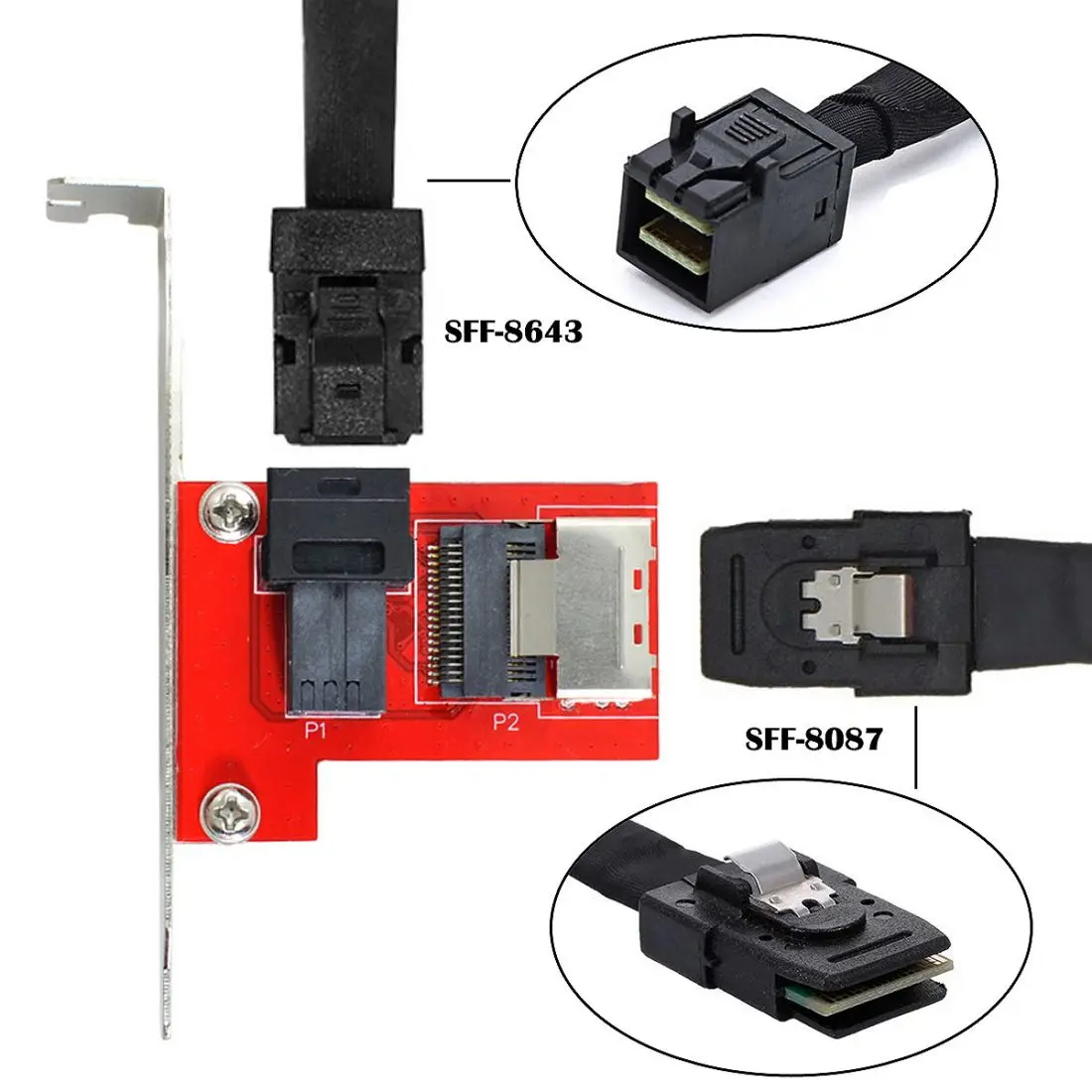 Zihan Mini SAS SFF-8087 PCI-Express 4 0 до SFF-8643 HD PCBA Женский адаптер с кронштейном |