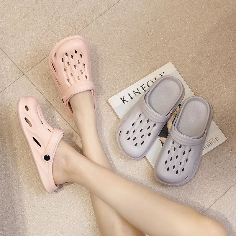 Women Bathroom House Cheese Slippers Light Weight Water Leaky Beach Flip Flop Non-slip Pool Swimming Aqua Shoes