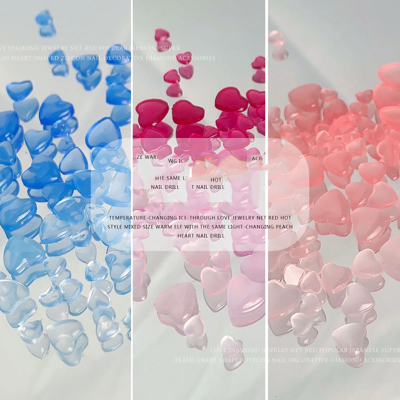 

3D Heart Shape UV Light Color Change Rhinestones For Nail Art Decoration Resin Mix Size Changes Color Peach Heart Nail Charms
