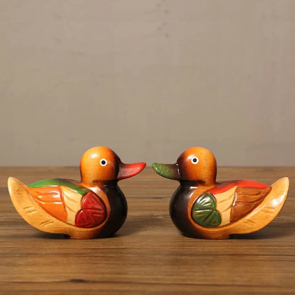 

Duck Mandarin Figurine Animal Statue Wood Model Figurines Wedding Love Couple Ornament Sculpture Wooden Birds Figures Chinese