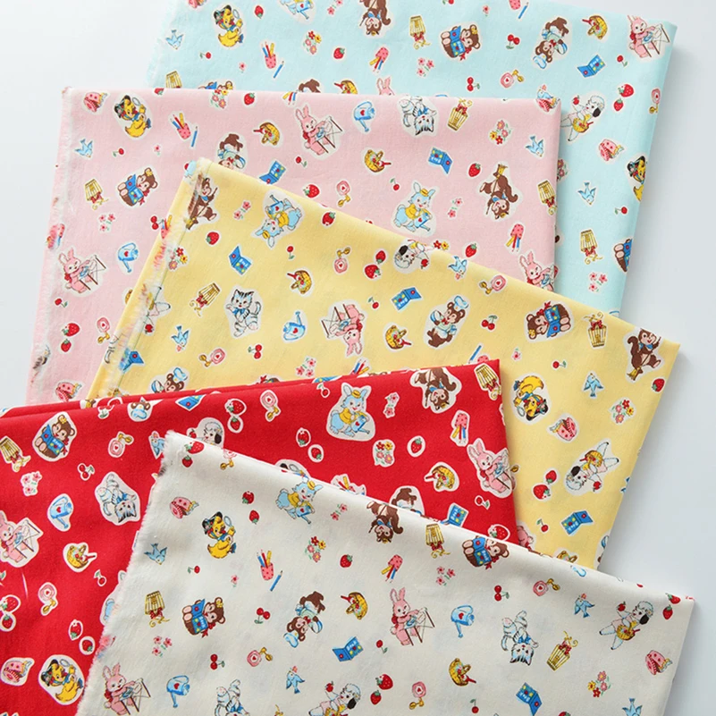 

Enzyme Wash Cotton Fabric Animal Rabbit Cat Digital Printed Slightly Wrinkled for Sewing Clothes by Half Meter