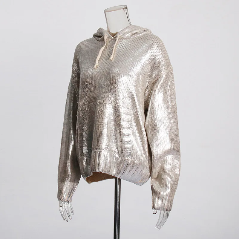 Новинка 2024 повседневный женский свитер ALIDI SC с капюшоном и кулиской вязаный