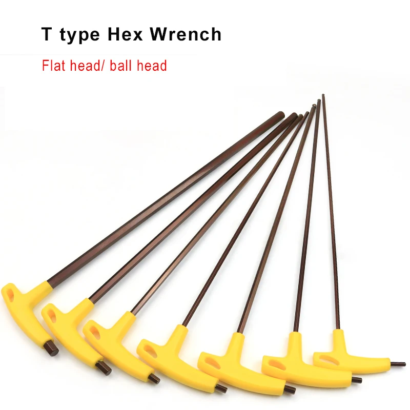 

1pcs T Type S2 Alloy Steel Hexagonal Key Allen Wrench Flat/Ball head 2mm-10mm Hand Tools Industry Machine Vehicle Repairing
