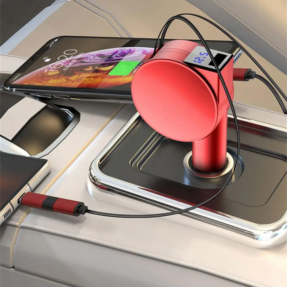 

3 In 1 Car Adapter Retractable Universal Retractable Car Charger Super Fast Charger Multifunctional 60w Flash Charge