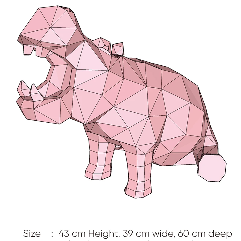 60 см бумажная модель бегемота домашний декор украшение для комнаты пола бумажные