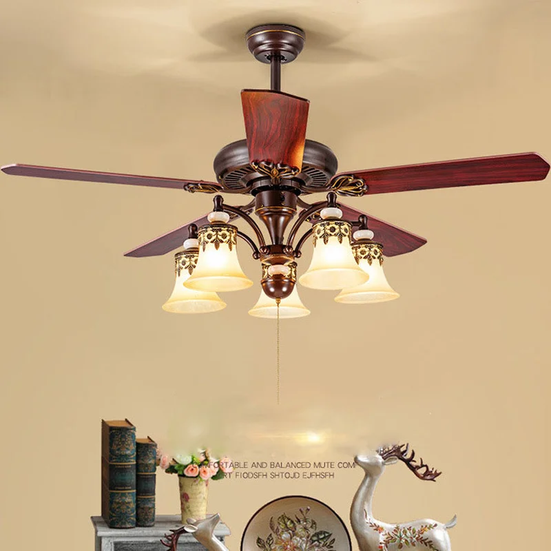 American Style Fan Lamp Living Room Ceiling Integrated Frequency Conversion Household Retro Ceiling Fan Lamp