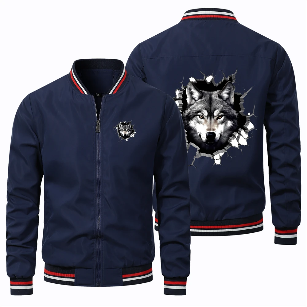 Куртка-пилот Мужская с принтом волка свободная модная ветрозащитная уличная