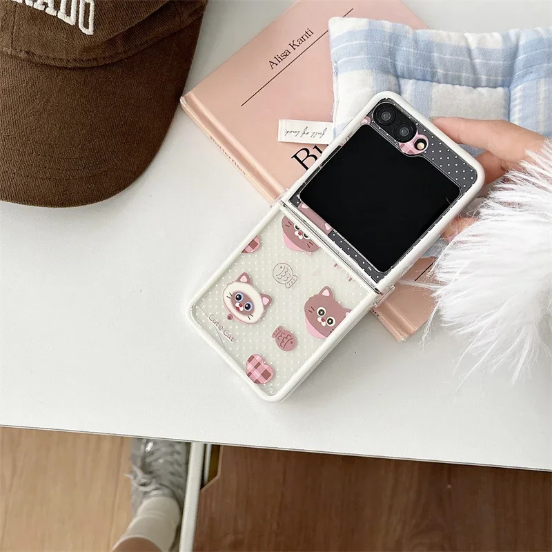 Для Samsung Galaxy Z Flip 6 5 4 3 браслет с мультяшным котом противоударный чехол прямым